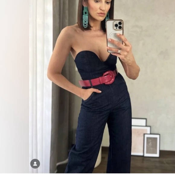 ZARA DENIM BUSTIER JUMPSUIT - Picture 6 of 15